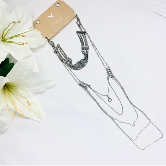 NWT AE Bohemian Silver Layered Chain and Jewel Necklaces - Picture 2 of 7